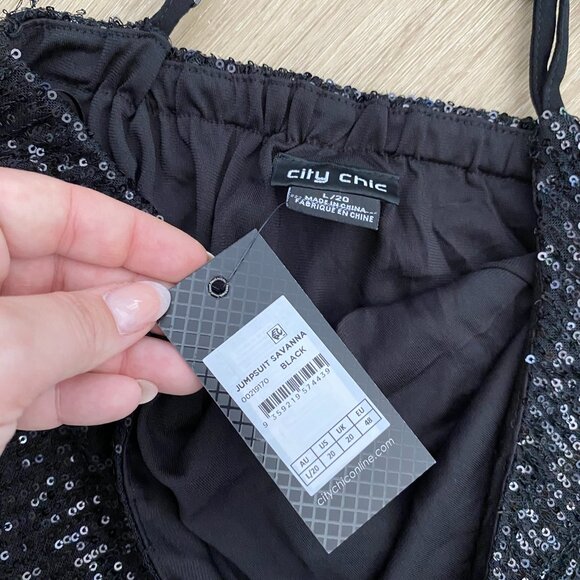 NWT City Chic Womens Savanna Sequin Jumpsuit One Shoulder Black Plus Size L/20 - Picture 11 of 16